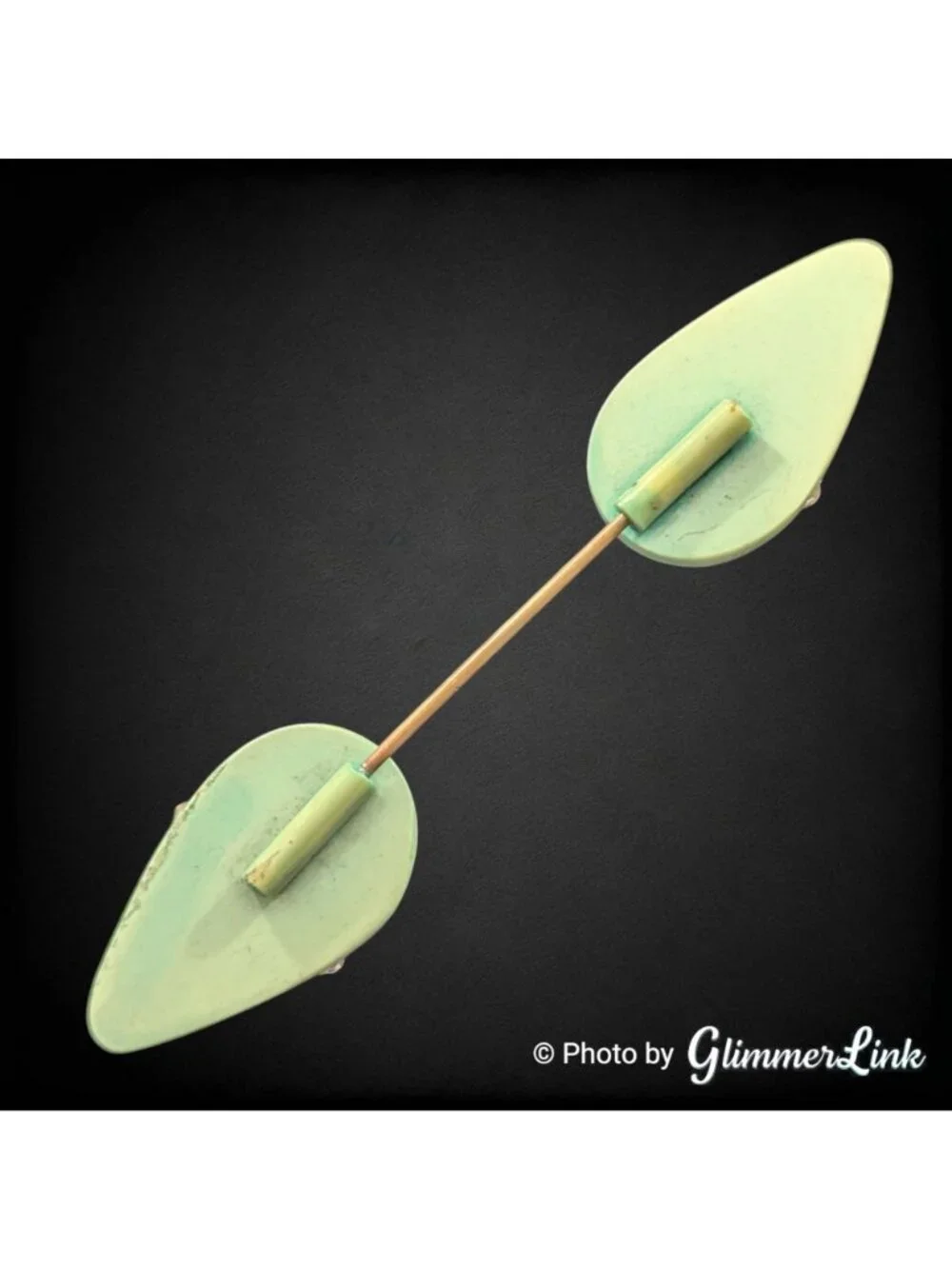 Vintage Art Deco Green Celluloid Rhinestone Jabot Pin